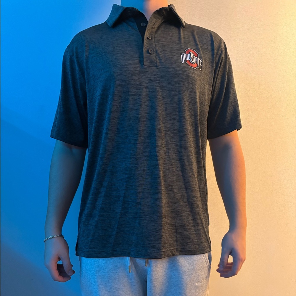 Mens Medium Ohio State Buckeyes Black and Gray Polo